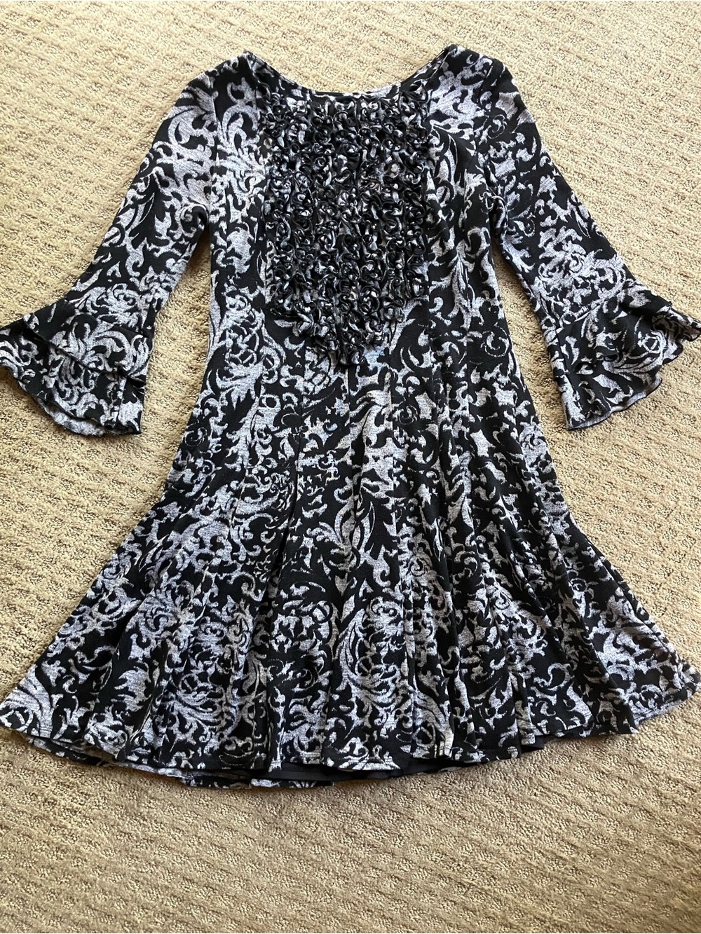 Chris McLaughlin Black & Light Gray Floral Swing & Sway Dress Sz 10